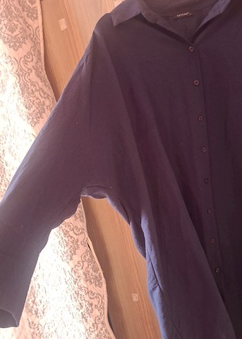 Lacivert Uzun Keten Kadın Tunik - Görsel 5