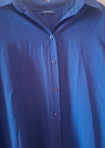 Lacivert Uzun Keten Kadın Tunik - Görsel 6