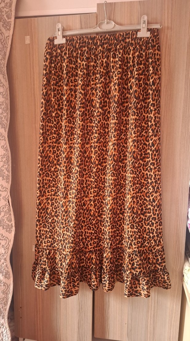 Kahverengi Leopar Desenli Uzun Etek - Görsel 2