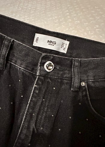 mango taşlı Siyah Kot Pantolon - Görsel 4