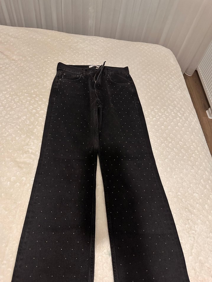 mango taşlı Siyah Kot Pantolon - Görsel 2