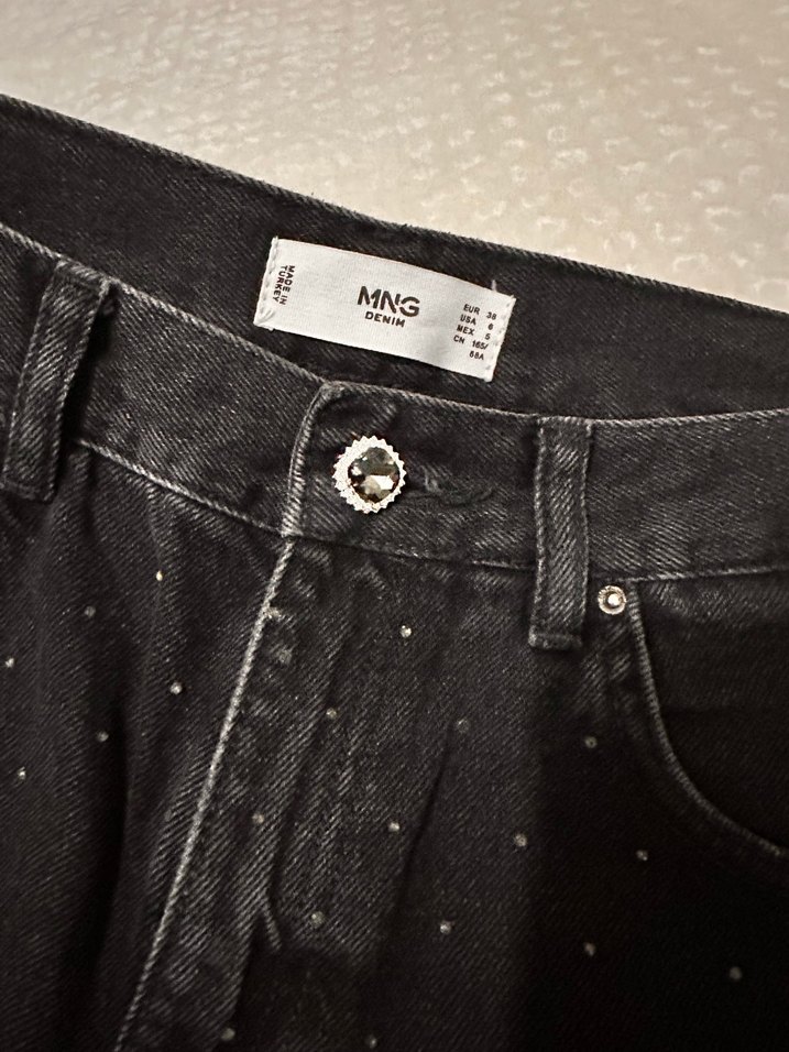 mango taşlı Siyah Kot Pantolon - Görsel 4