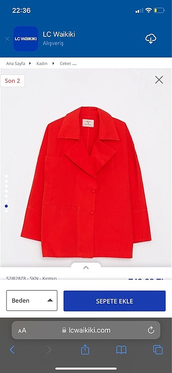 l Beden Kırmızı pembe Lc modest ceket