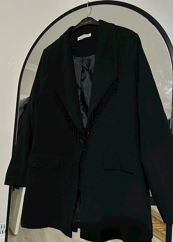 m Beden Püsküllü Siyah Kadın Blazer Takım