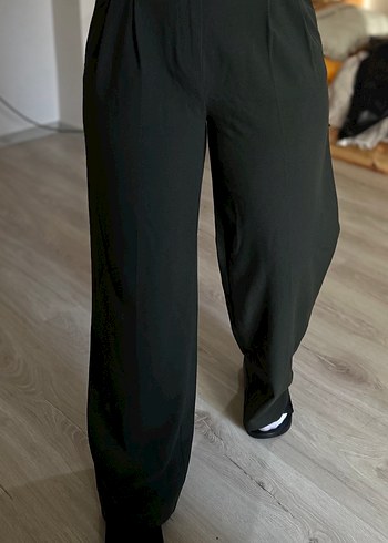 Diğer Kadın Regular Fit Midi Kumaş Pantolon koyu yeşil