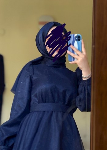 Diğer Uzun Lacivert tüllü Detaylı Kadın Abiye