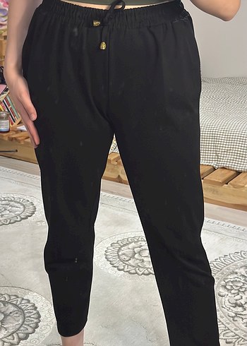 Düğmeli Siyah Kadın Kumaş Pantolon - Görsel 2
