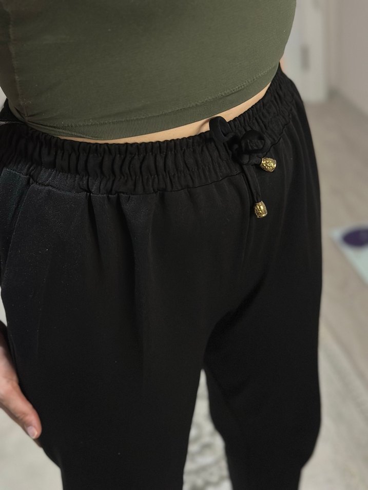 Düğmeli Siyah Kadın Kumaş Pantolon - Görsel 5