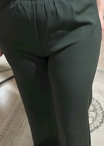 Düğmeli Yeşil Kadın Kumaş Pantolon - Görsel 2