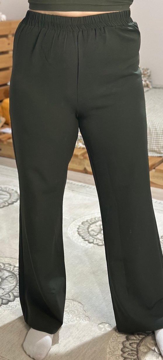 Düğmeli Yeşil Kadın Kumaş Pantolon - Görsel 4