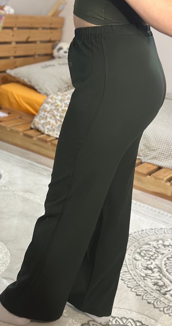 Düğmeli Yeşil Kadın Kumaş Pantolon - Görsel 5