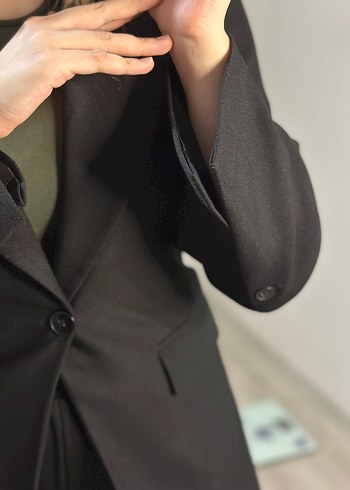 Belden oturmalı Siyah Kadın Blazer Ceket MAİCOLLECTİON - Görsel 4
