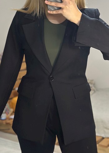 Belden oturmalı Siyah Kadın Blazer Ceket MAİCOLLECTİON - Görsel 2