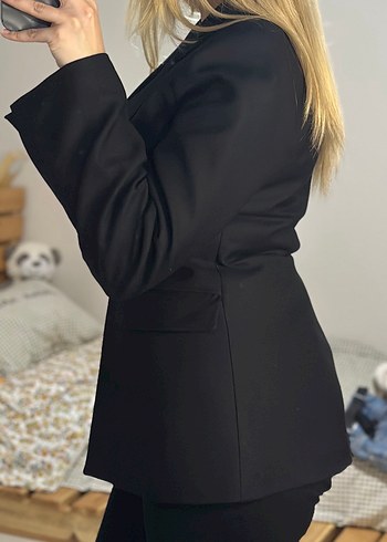 Belden oturmalı Siyah Kadın Blazer Ceket MAİCOLLECTİON - Görsel 3