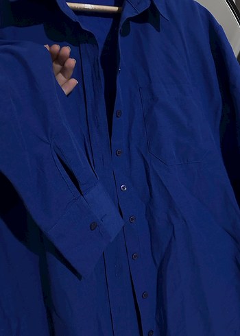 Kadın Mavi Uzun Kollu Düğmeli Gömlek - Görsel 6