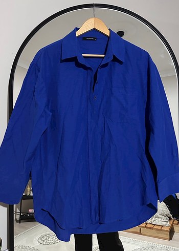 Kadın Mavi Uzun Kollu Düğmeli Gömlek - Görsel 4