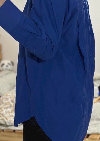 Kadın Mavi Uzun Kollu Düğmeli Gömlek - Görsel 8