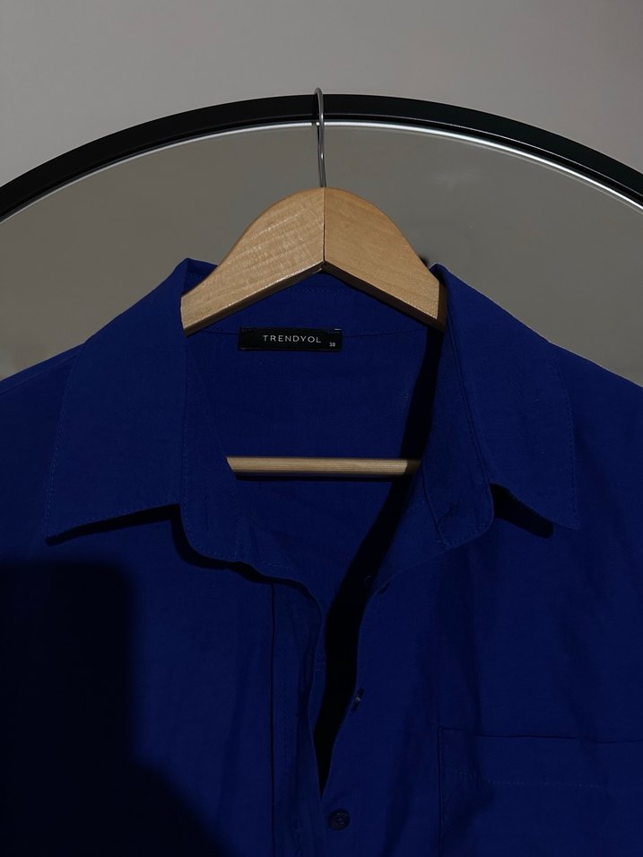 Kadın Mavi Uzun Kollu Düğmeli Gömlek - Görsel 2