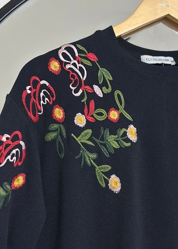 Nakışlı Siyah Midi Kadın Tunik - Görsel 3