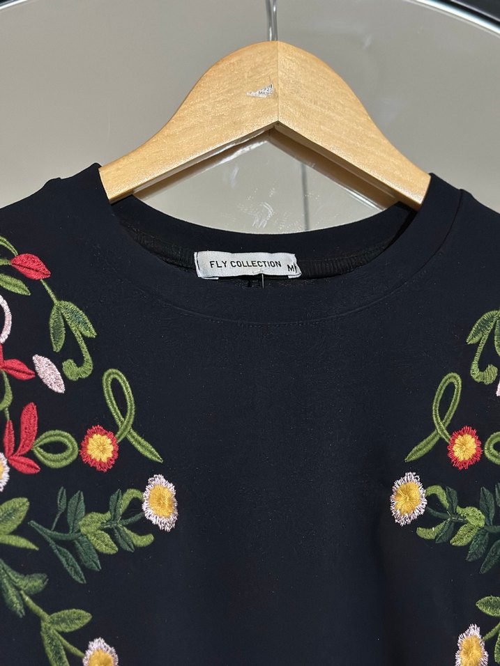 Nakışlı Siyah Midi Kadın Tunik - Görsel 4