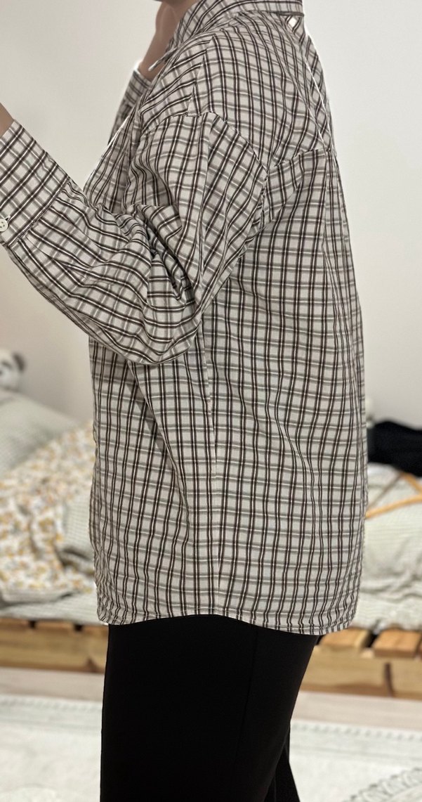 Kadın Kahverengi Kareli Uzun Kollu Gömlek - Görsel 4