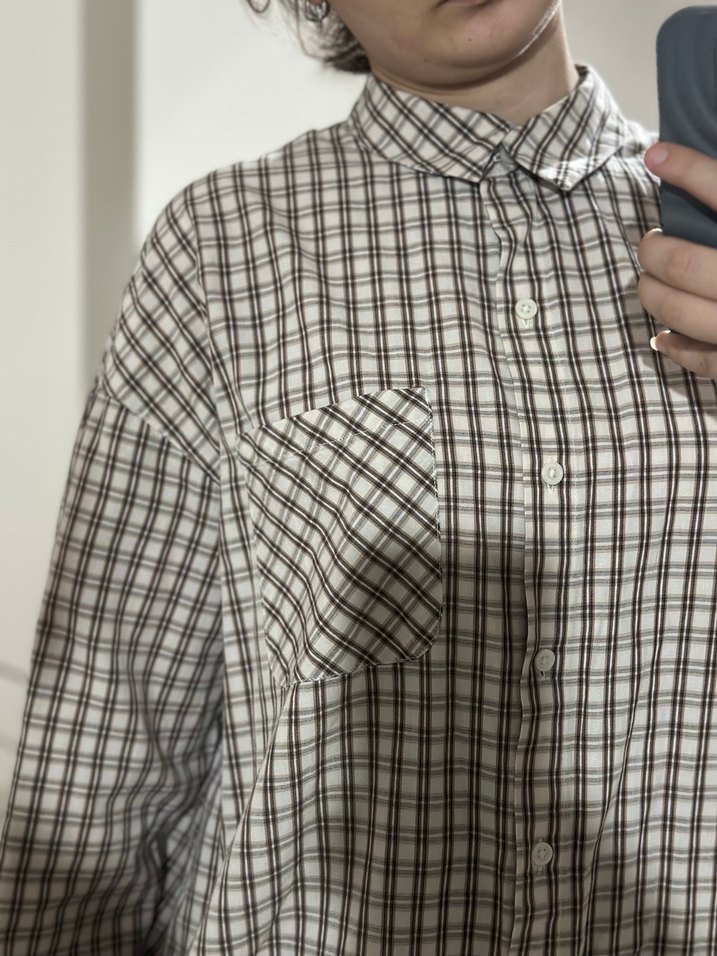 Kadın Kahverengi Kareli Uzun Kollu Gömlek - Görsel 5