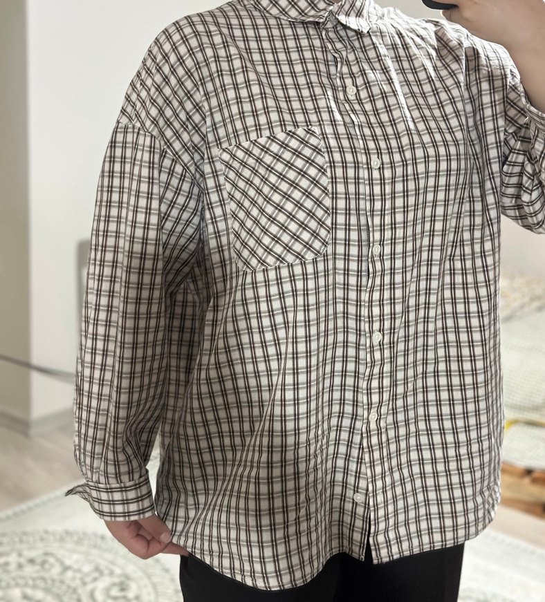 Kadın Kahverengi Kareli Uzun Kollu Gömlek - Görsel 2