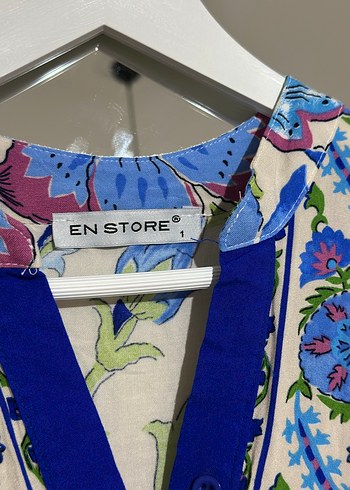 Mavi Çiçek Desenli Uzun Bohem Elbise - Görsel 3