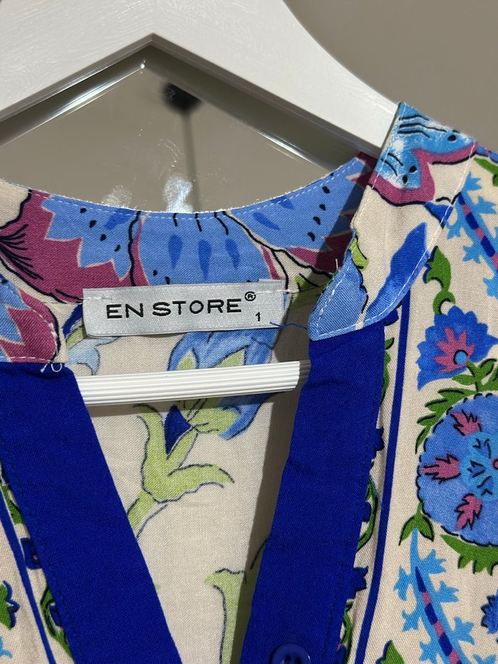 Mavi Çiçek Desenli Uzun Bohem Elbise - Görsel 3