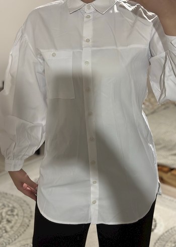 Pamuklu Beyaz Düğmeli Kadın Gömlek - Görsel 4