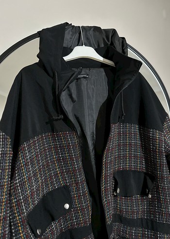 Kapüşonlu Düğmeli Siyah Kadın Ceket - Görsel 2