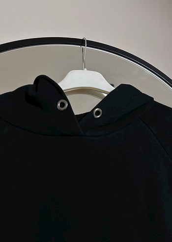 Siyah Kapüşonlu Kadın Sweatshirt - Görsel 2