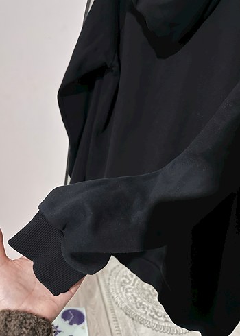 Siyah Kapüşonlu Kadın Sweatshirt - Görsel 6