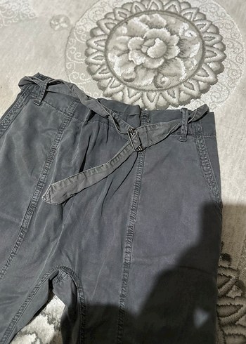 Gri Kot Salaş Kemerli Kadın Pantolon - Görsel 3