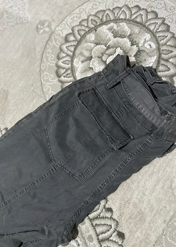 Gri Kot Salaş Kemerli Kadın Pantolon - Görsel 2