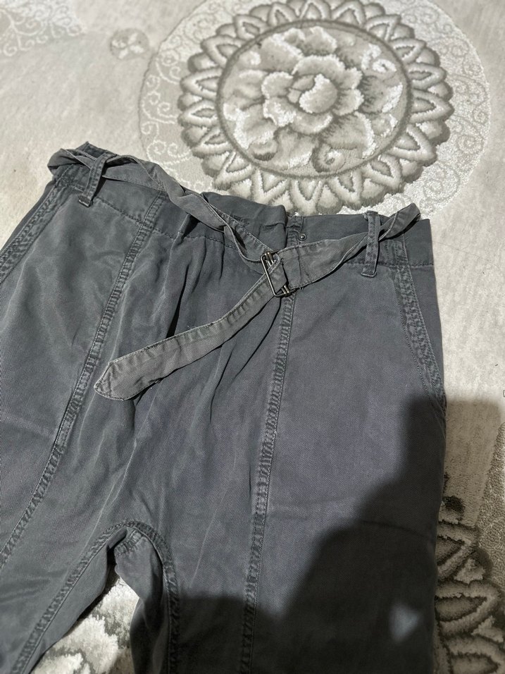 Gri Kot Salaş Kemerli Kadın Pantolon - Görsel 3