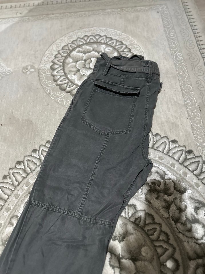 Gri Kot Salaş Kemerli Kadın Pantolon - Görsel 4