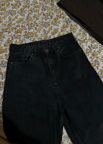 Nakışlı Siyah Bohem Geniş Paça Kot Pantolon - Görsel 4