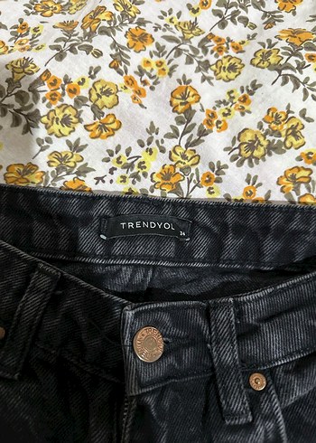 Nakışlı Siyah Bohem Geniş Paça Kot Pantolon - Görsel 5