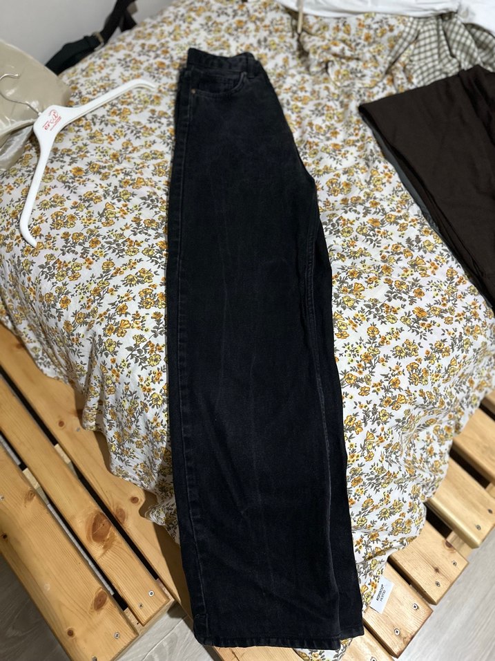 Nakışlı Siyah Bohem Geniş Paça Kot Pantolon - Görsel 2