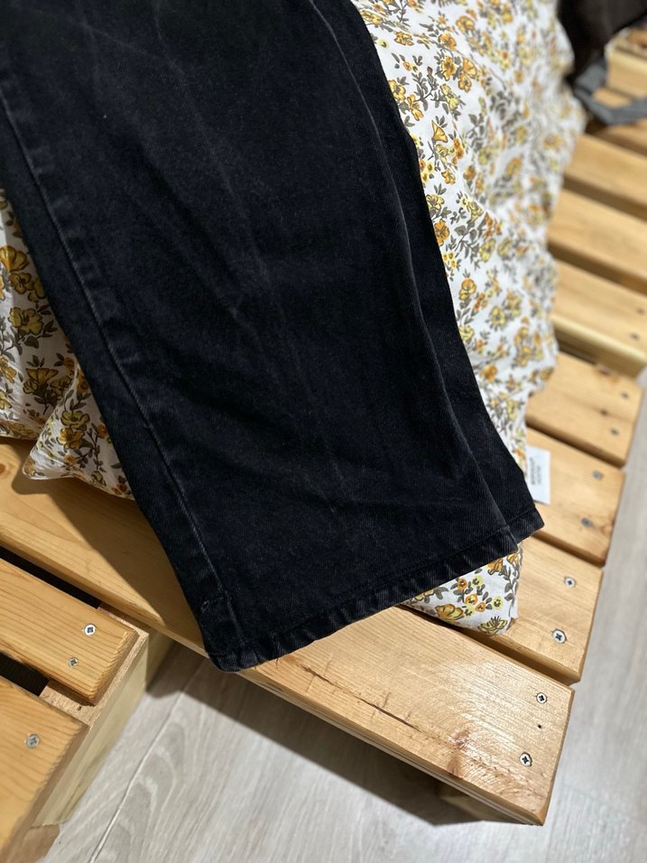 Nakışlı Siyah Bohem Geniş Paça Kot Pantolon - Görsel 3