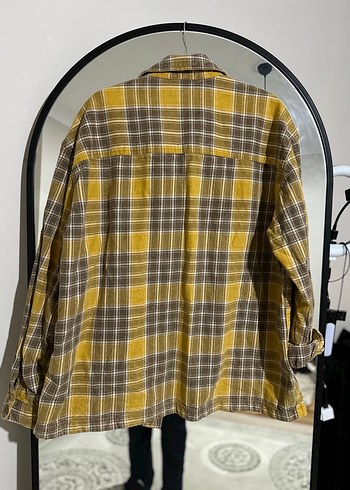 Düğmeli Sarı Gri Kareli Keten Gömlek - Görsel 4
