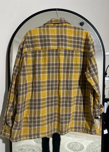 Düğmeli Sarı Gri Kareli Keten Gömlek - Görsel 5