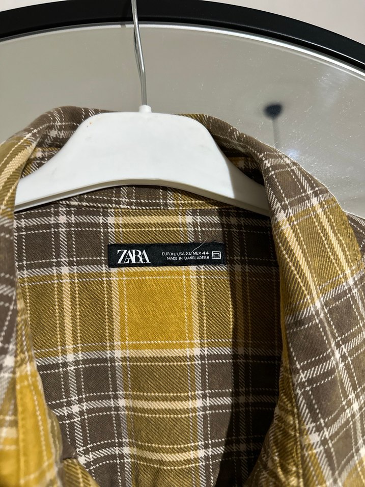 Düğmeli Sarı Gri Kareli Keten Gömlek - Görsel 3