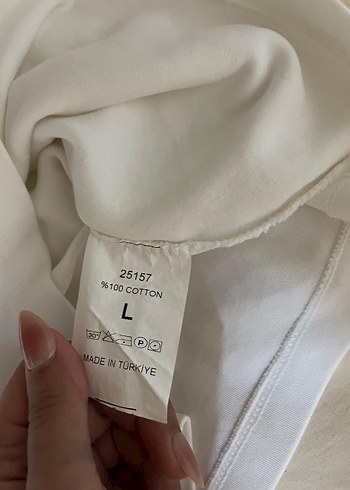 l Beden Beyaz Baskılı Kısa Kollu Kadın Tişört / baby tee