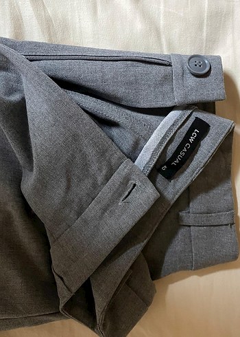 40 Beden Gri Pilili Kadın Kumaş Pantolon