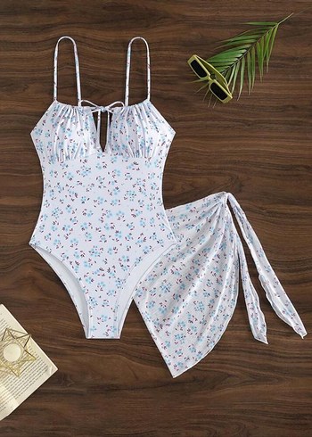 Sheinside Shein coquette mavi çiçekli mayo set 2 parça