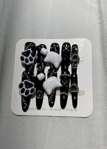 Gothic kedili nail art takma tırnak - Görsel 2
