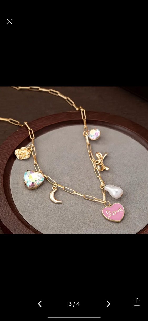 Zincir Detaylı Altın Renk Bohem Kolye - Görsel 2