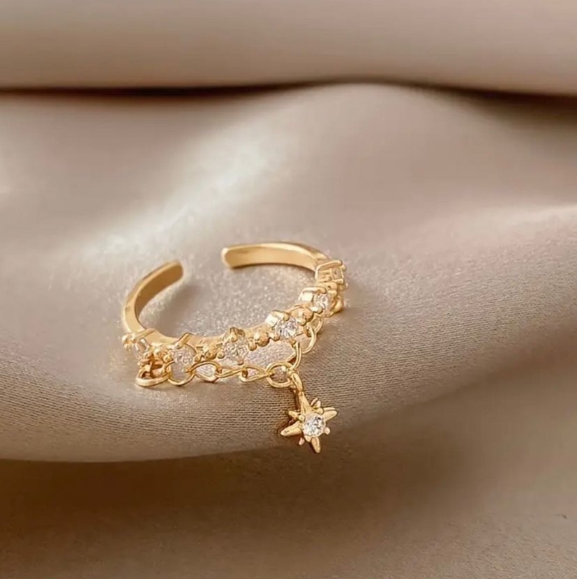 Tek taş sallantılı gold zincir yüzük - Görsel 3